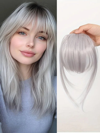 Synthetic Hair Clip-In Bangs Cut Wispy Fringe Sideburns Dark Brown Natural Look Women Daily Party