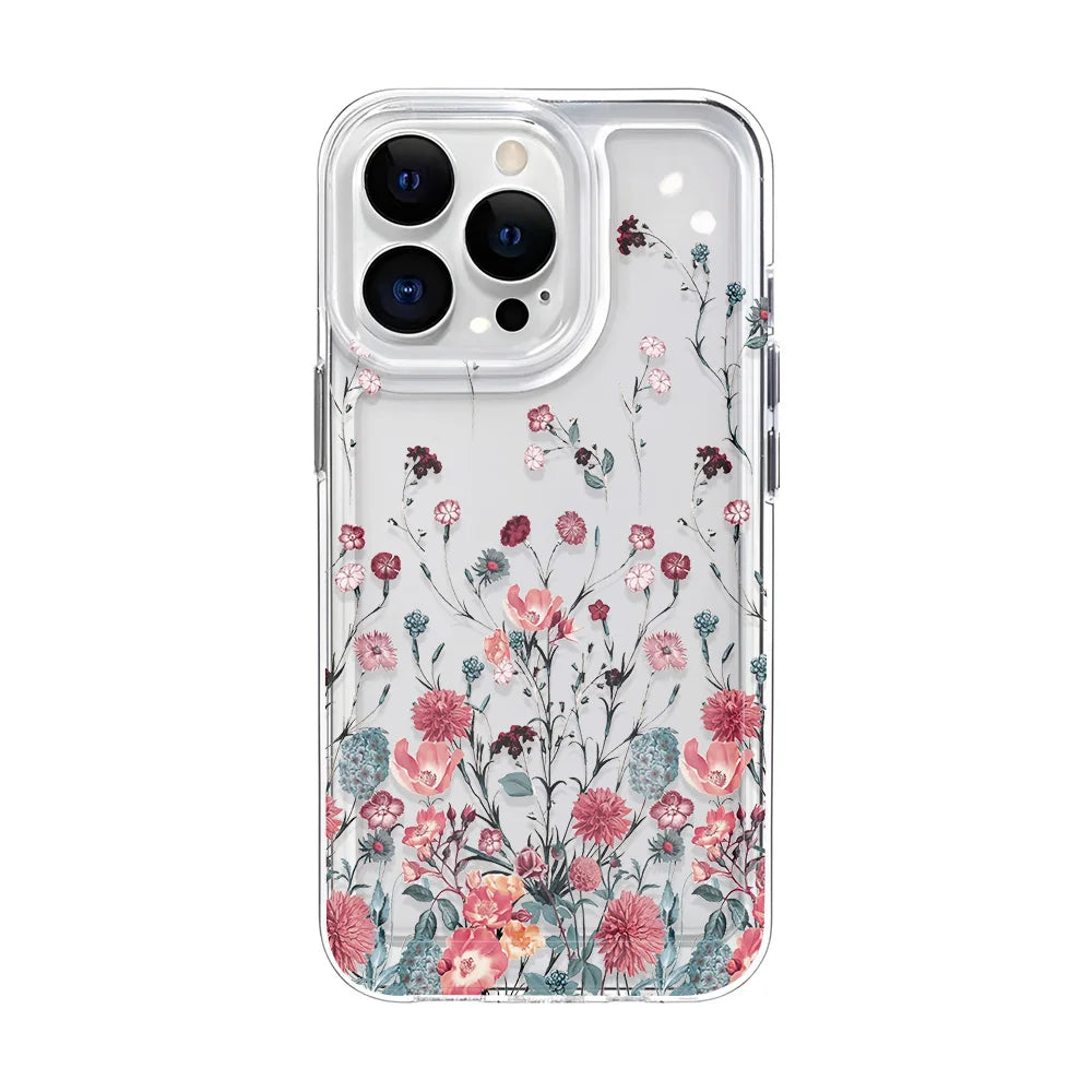 Girls Flower Clear Phone Case Iphone 16 15 14 13 12 11 Pro Max Plus Bumper Shockproof Hard Cover