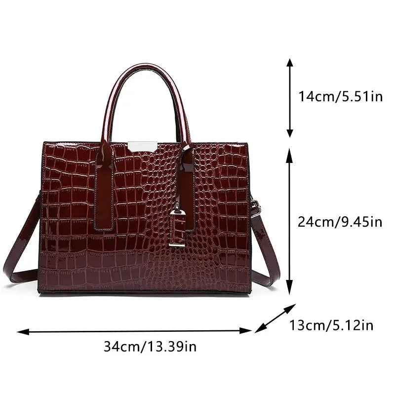 Crocodile Pattern Leather Tote Bag for Women – Large Capacity