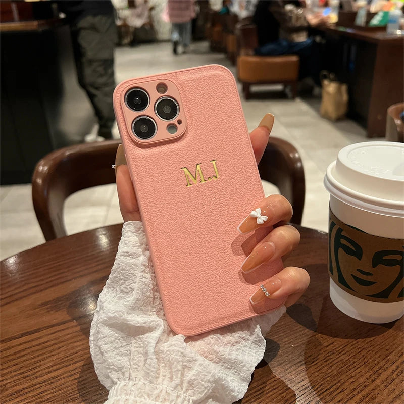 Personalised Customized Name Case Iphone 17 16 15 14 13 12 11 Pro Max Initials Letters Leather Cover