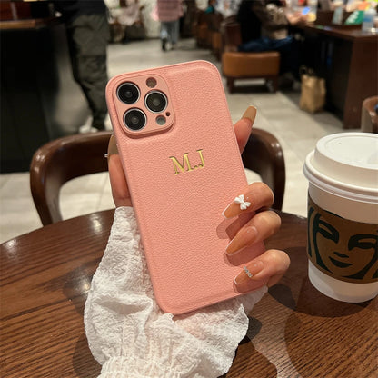 Personalised Customized Name Case Iphone 17 16 15 14 13 12 11 Pro Max Initials Letters Leather Cover