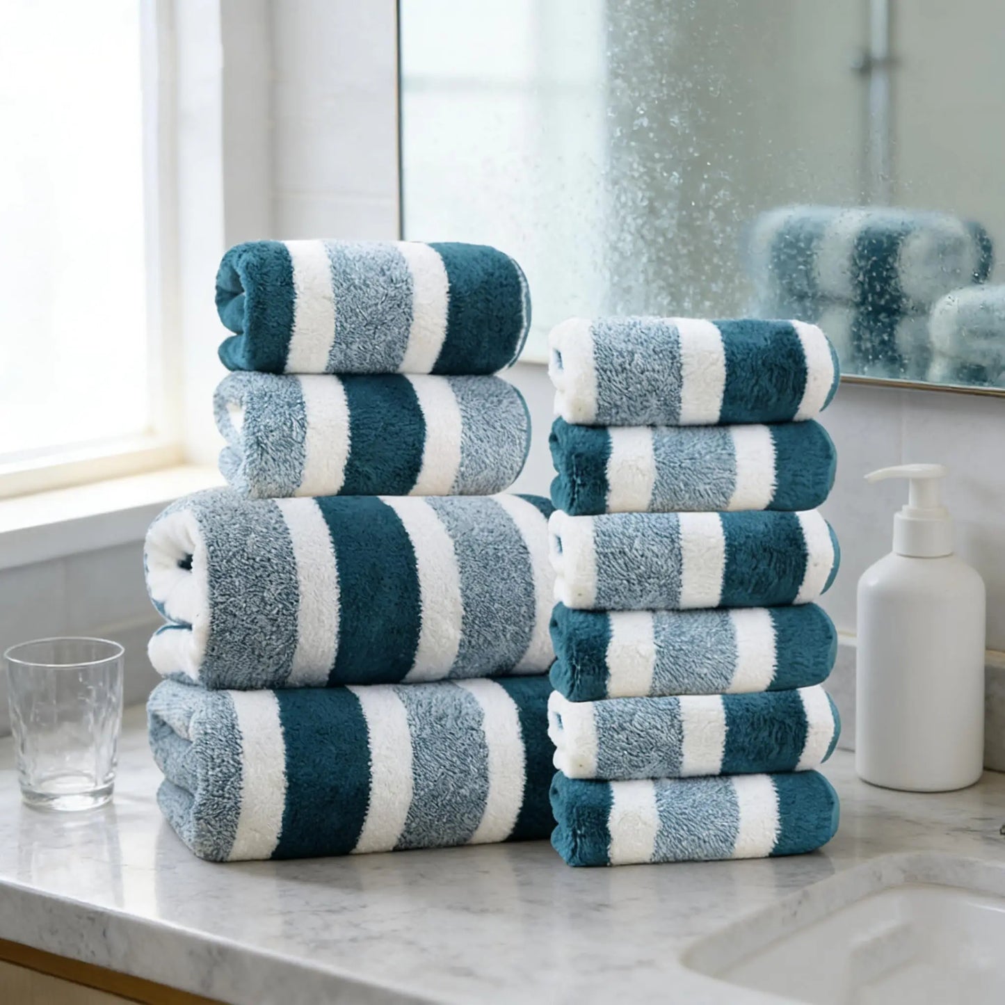 18-Piece Luxury Bath Towel Set – Quick-Dry, Highly Absorbent Striped Towels