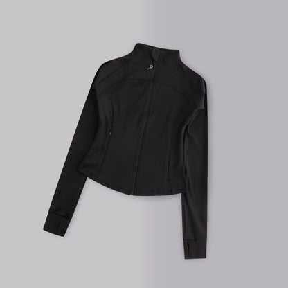 Women's Full-Zip Yoga Running Jacket with Thumbholes – Long Sleeve Gym Top