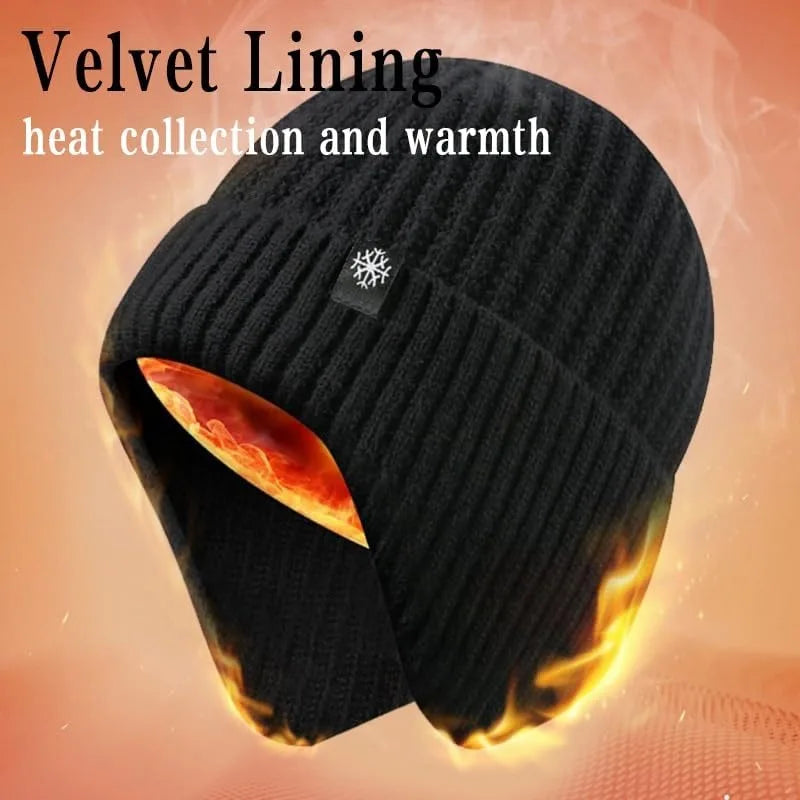 Winter Knit Beanie with Ear Flaps – Faux Fur Lined Warm Hat for Men