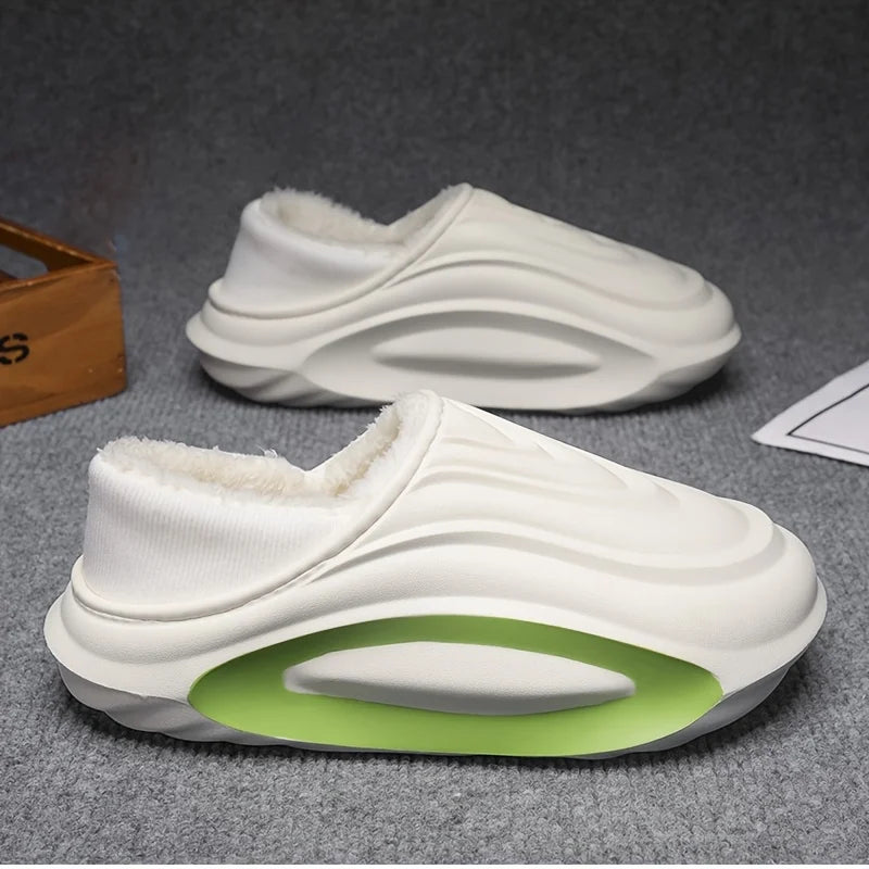 Fleece-Lined Winter Slippers – Chunky EVA Sole, Indoor Outdoor Shoes