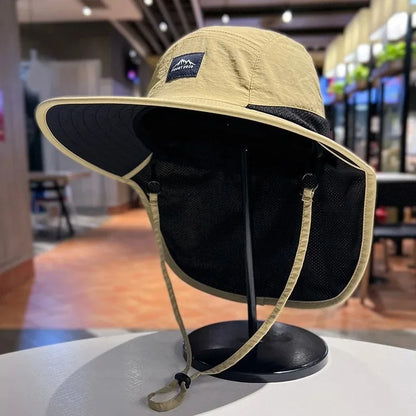 Wide Brim Bucket Hat with Neck Flap – Unisex Outdoor Sun Hat