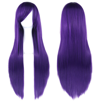 Soowee Long Synthetic Hair White Purple Cosplay Wigs Party Black Straight Wig Hairpiece Women