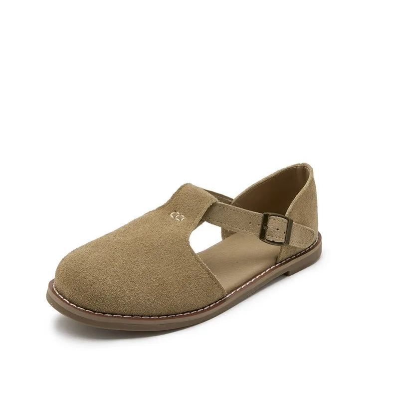 Women's Genuine Leather Flat Roman Sandals – Retro Closed Toe