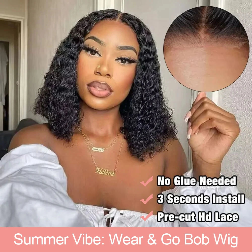 Water Wave Curly Bob Human Hair Wig – HD Lace, Glueless