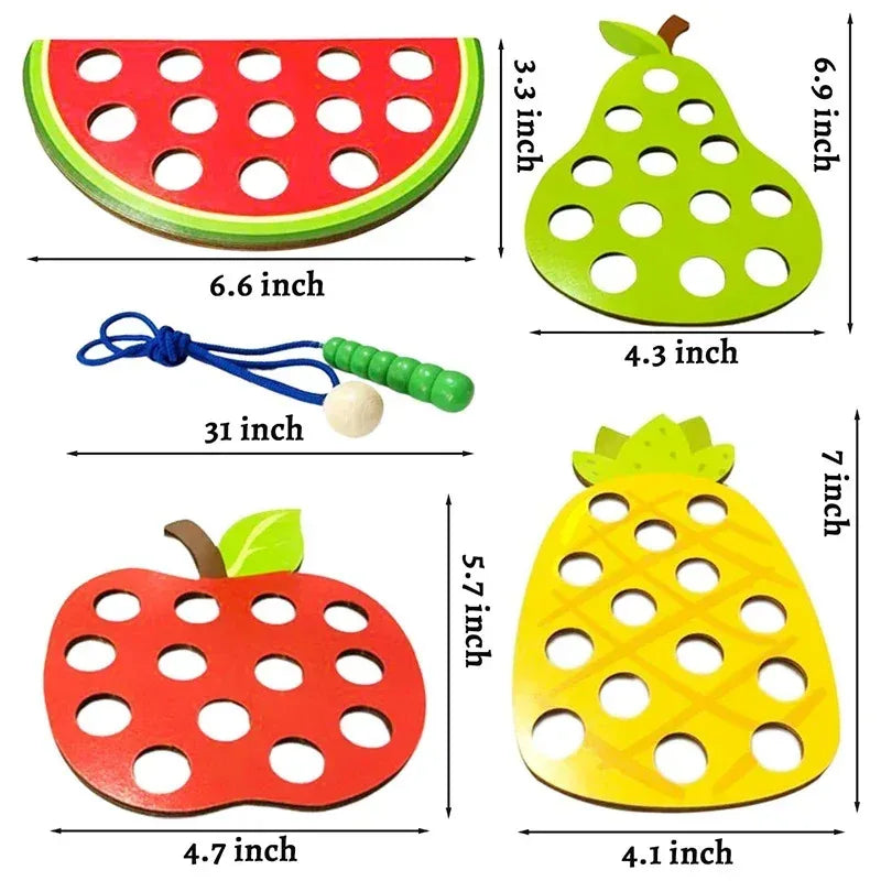 Wooden Lacing Toy – Fruit Threading Puzzle for Toddlers