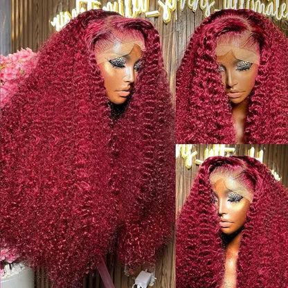 13x4 HD Lace Front Wig Burgundy 99J Deep Wave Curly Human Hair