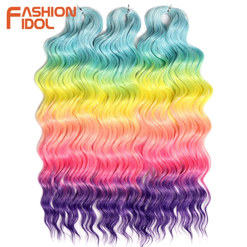 Anna 24 Inch Synthetic Hair Water Wave Braiding Extensions Ombre Blonde Deep Afro Curl Twist Crochet