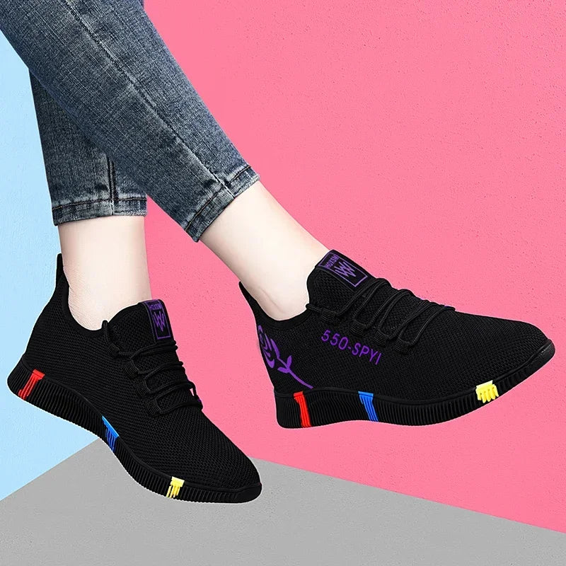Women's Mesh Sneakers – Lightweight Lace-Up Vulcanized Platform Shoes