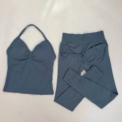Women's 2-Piece Yoga Set – Backless Tank Top & Scrunch Leggings