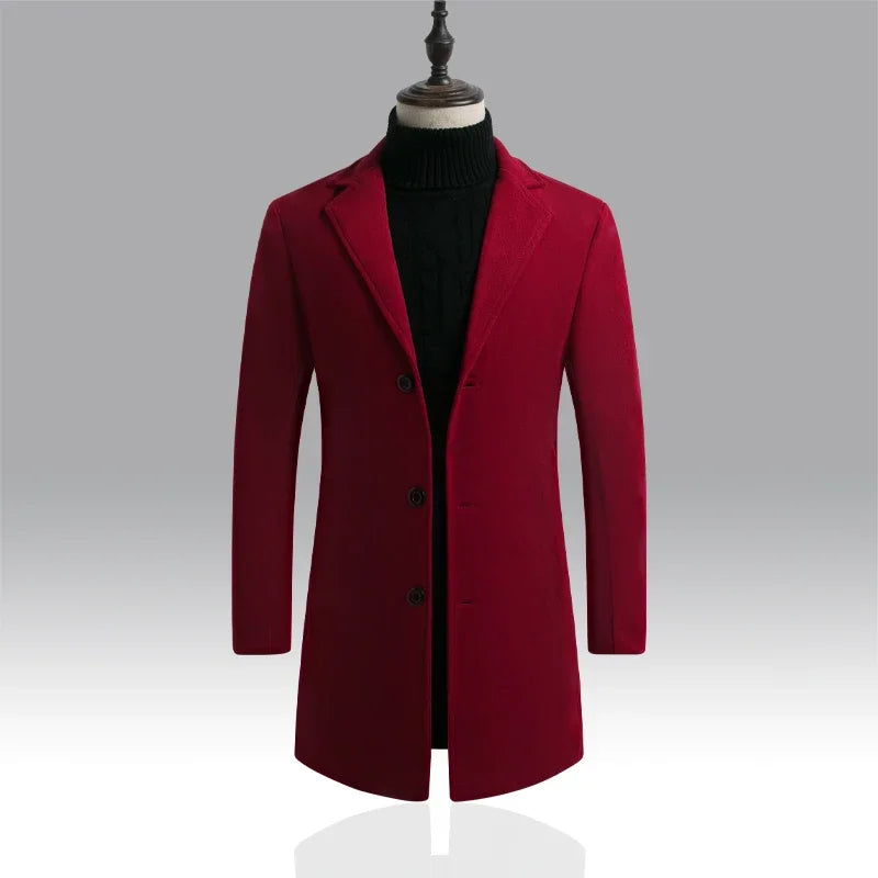 Men's Slim Wool-Blend Long Overcoat – Business Casual Windbreaker