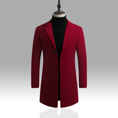 Men's Slim Wool-Blend Long Overcoat – Business Casual Windbreaker