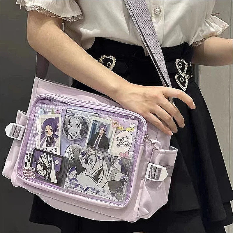 Anime Crossbody Bag with Transparent Postcard Display Window