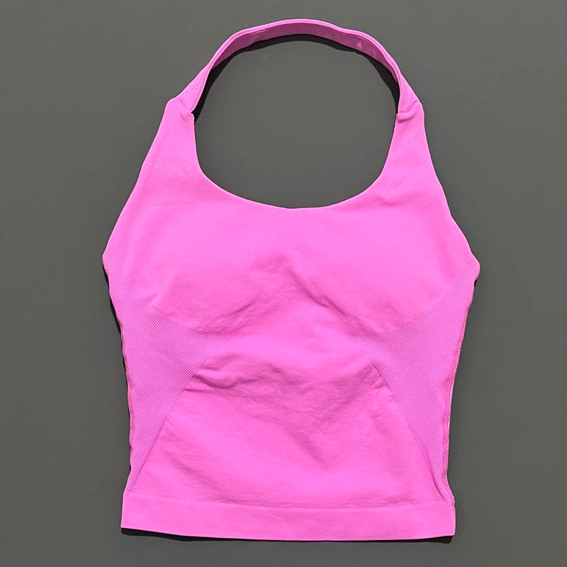 Seamless Halter Longline Sports Tank Top for Women – Gym Yoga Workout