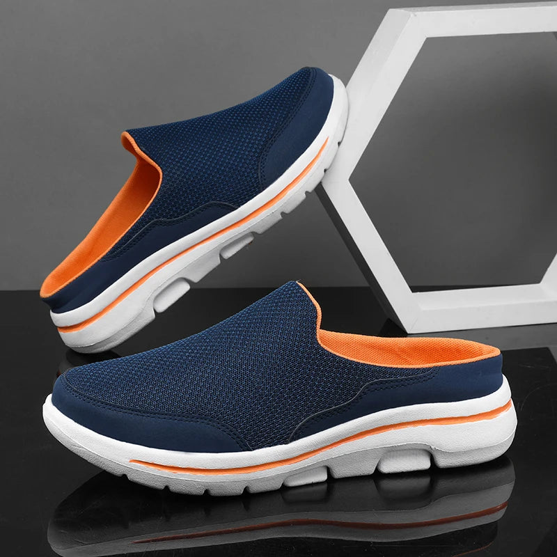 Men's Breathable Mesh Slip-On Mules – Thick Sole Indoor Outdoor Slides