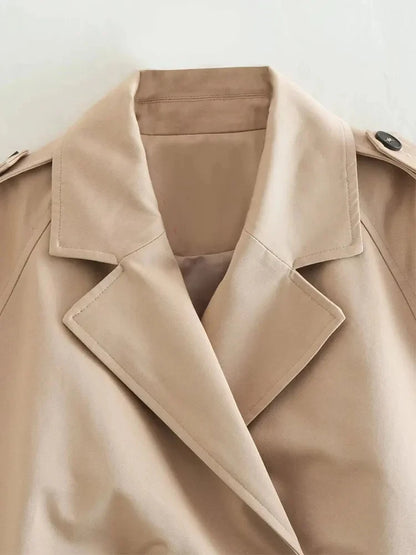 Cropped Trench Jacket for Women – Double Breasted Belt Coat