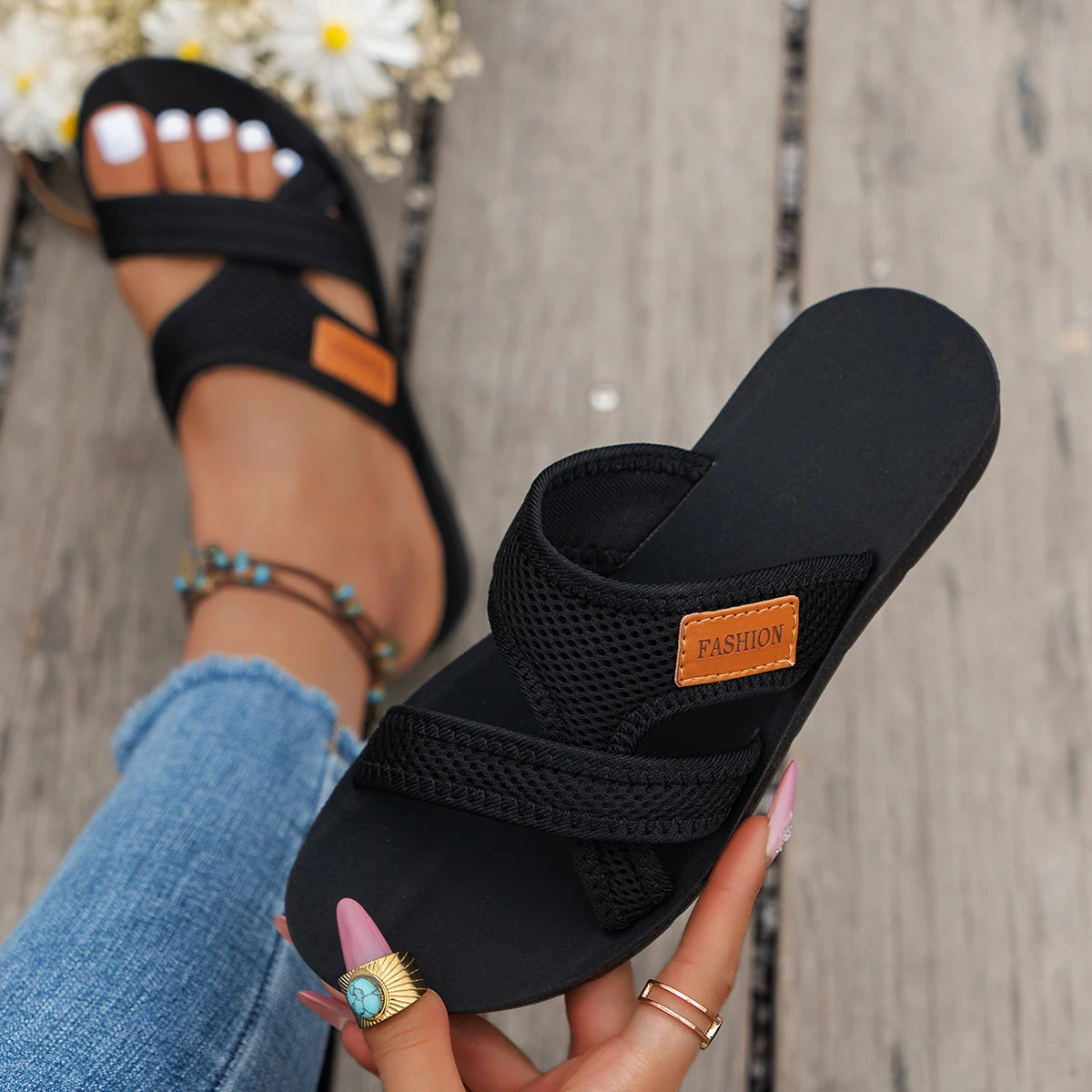 Women's Sport Sandals Casual Flat Cross-Strap Summer Slide