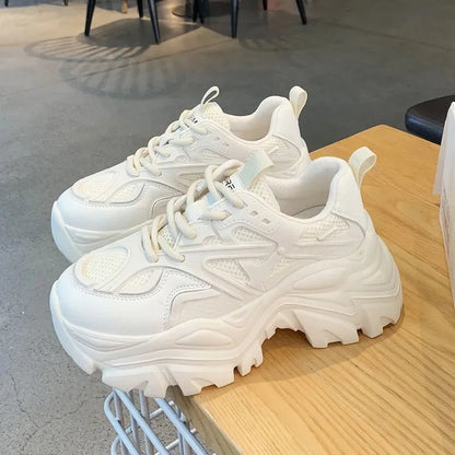 Women's Chunky Platform Sneakers – Mesh & Leather Casual Shoes