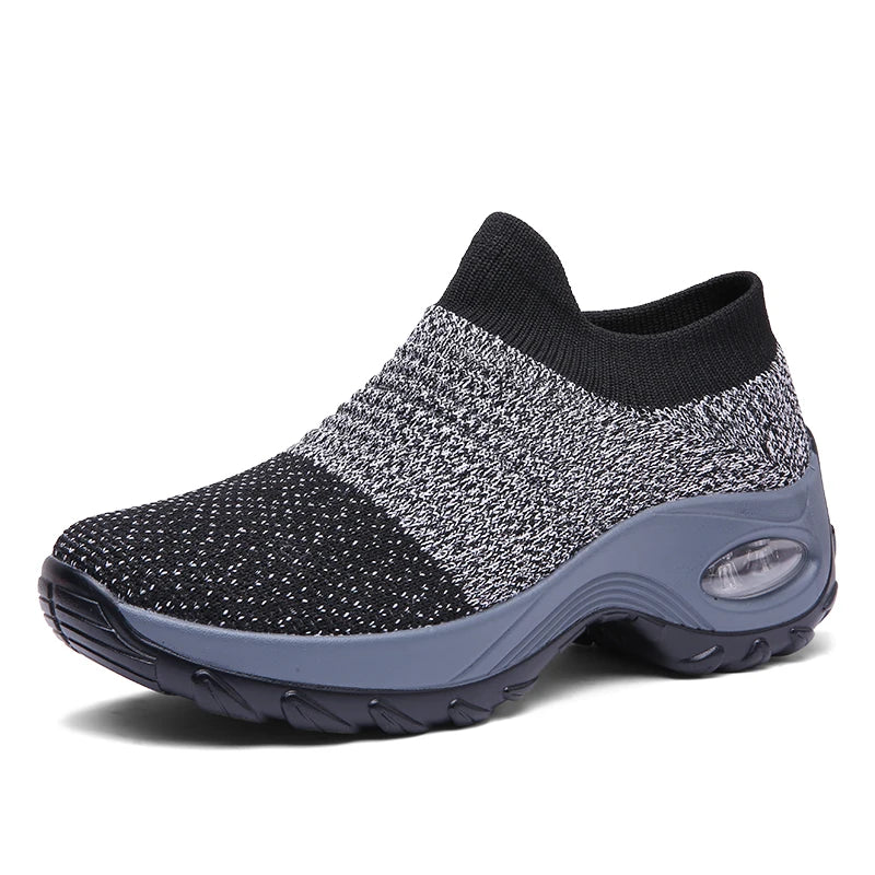 Women's Slip-On Platform Sneakers – Breathable Knit Walking Shoes