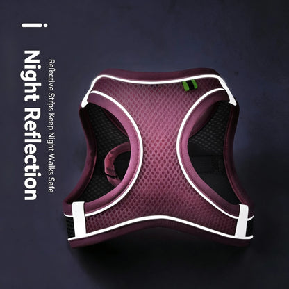 Small Dog Harness & Leash Set – Adjustable Mesh Vest with Reflective Strips