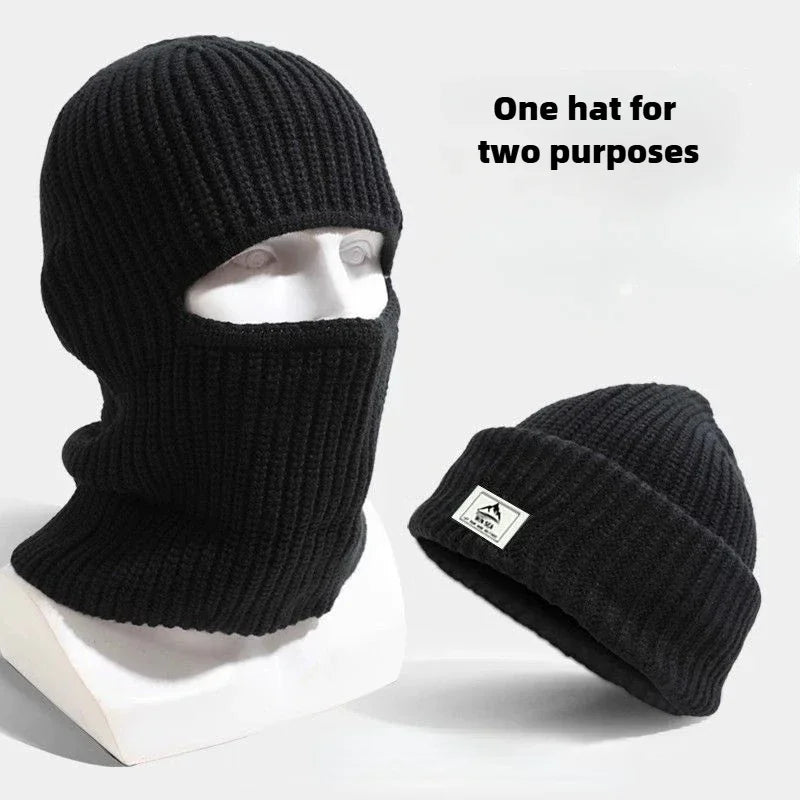 2-in-1 Knitted Balaclava Beanie Hat – Windproof Full Face Ski Mask