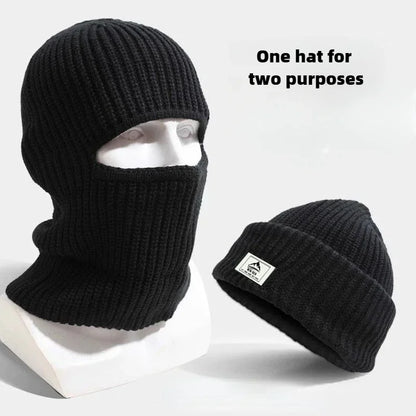2-in-1 Knitted Balaclava Beanie Hat – Windproof Full Face Ski Mask