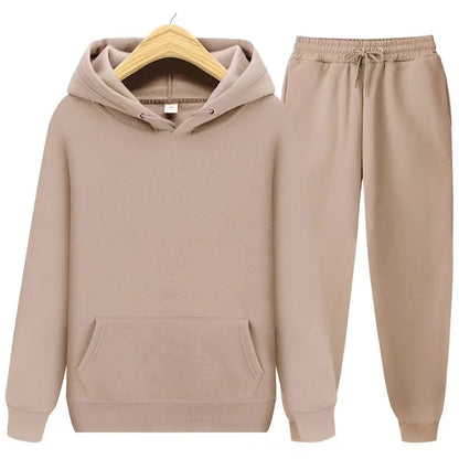 Women's Hoodie & Jogger Two-Piece Set – Casual Solid Color Tracksuit