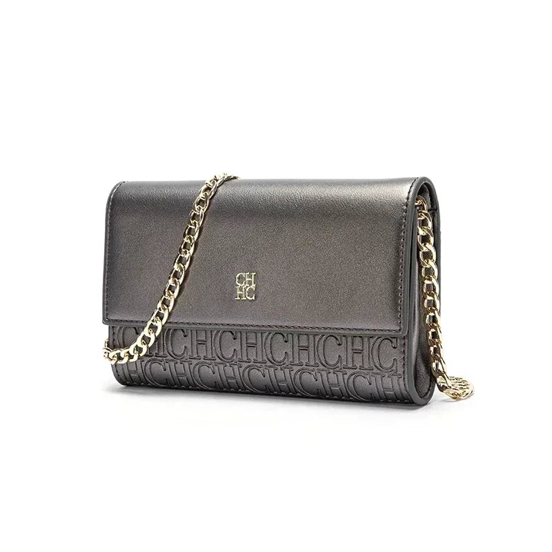 Women's Chain Crossbody Bag – Letter Print PU Leather Flap Shoulder Purse