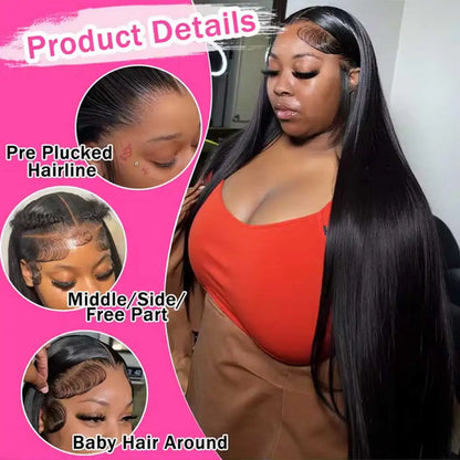 HD Lace Front Straight Human Hair Wig – 13x4 13x6 5x5 Glueless, 16–42 Inch