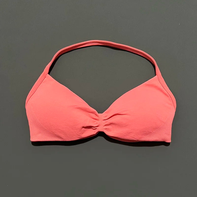 Seamless Halter Sports Bra – Women's Push-Up Gym Bra