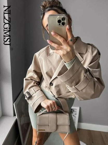 Cropped Trench Coat – Women's Belted Double-Breasted Jacket
