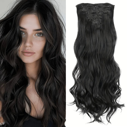 Clip-In Hair Extensions 7pcs 16 Clips Wavy Synthetic 24 Inch