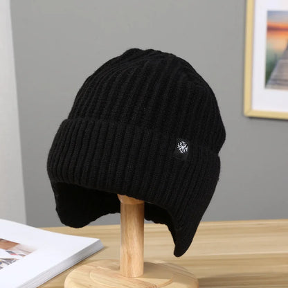 Winter Knit Beanie with Ear Flaps – Faux Fur Lined Warm Hat for Men