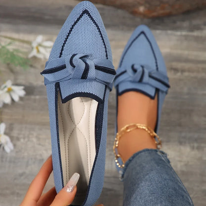 Women's Knitted Flat Loafers – Breathable Pointed Toe Slip-On Shoes