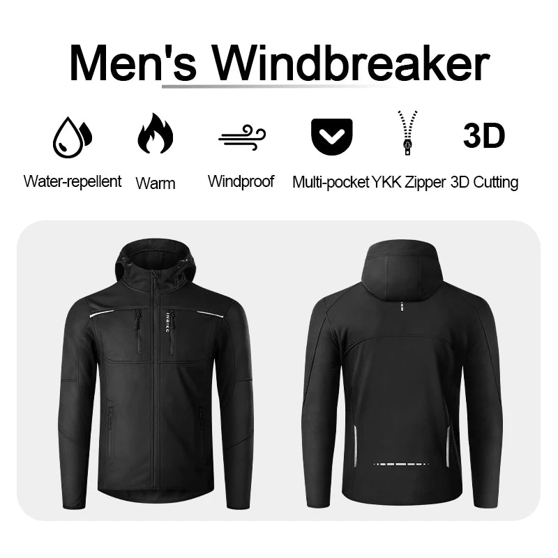 Men's Winter Cycling Windbreaker Jacket – Hooded Fleece Windproof Coat