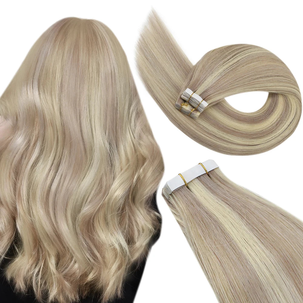 Ugeat Tape Hair Extensions Human Real Natural Brazilian Remy Straight Seamless Skin Weft Women