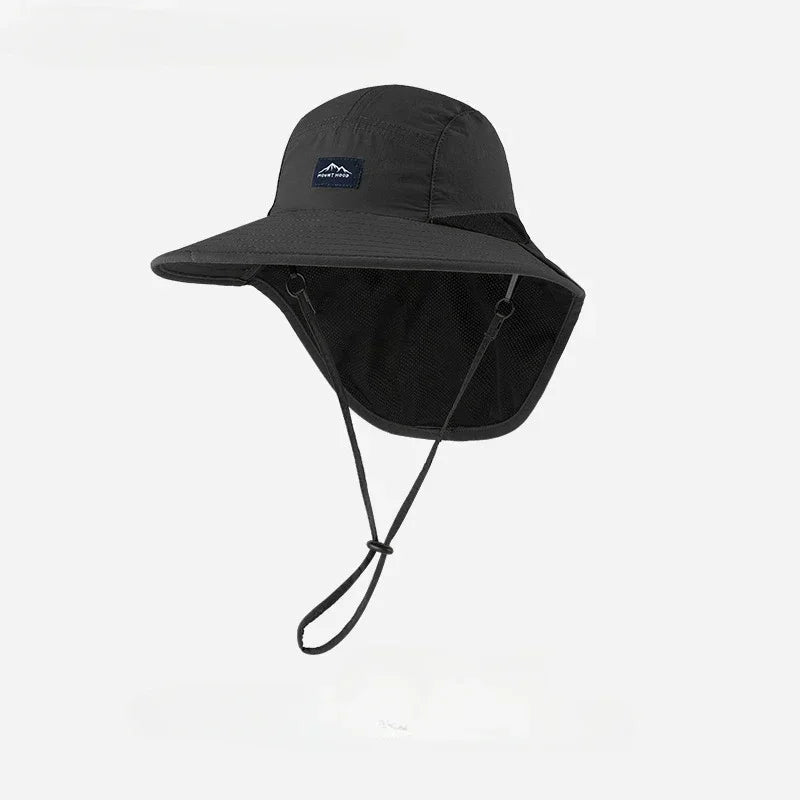 Wide Brim Bucket Hat with Neck Flap – Unisex Outdoor Sun Hat