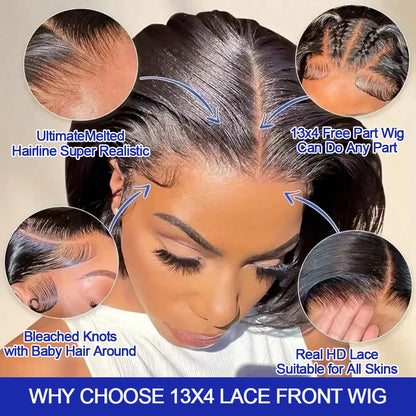 Brazilian Hd Transparent 13x4 Bone Straight Short Bob Human Hair Wigs 13x6 Lace Front Women 250