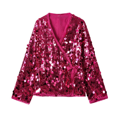 Women's Sequin Kimono Jacket – Long Sleeve Wrap Coat