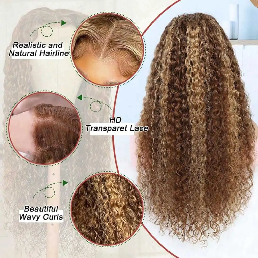 Highlight Curly Wig 13x4 Lace Front Human Hair Wigs Glueless Hd Deep Wave Frontal 4