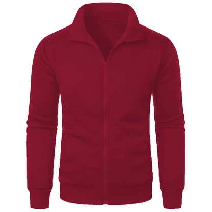 Men's Zip-Up Stand Collar Jacket Casual Sports Solid Color