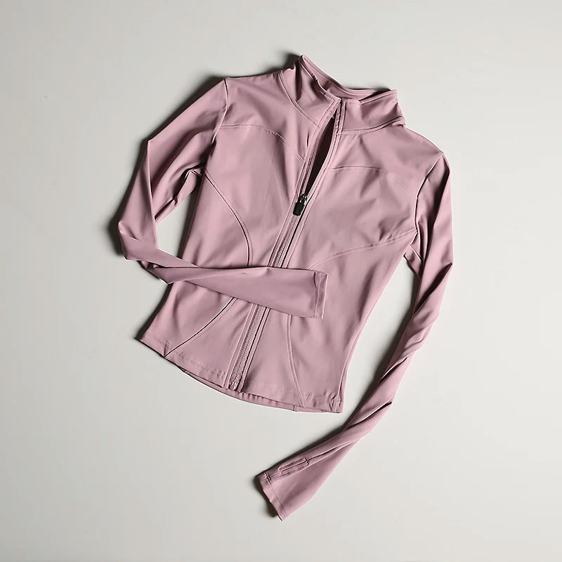 Women's Slim Fit Zip-Up Sports Jacket – Stand Collar Athletic Coat