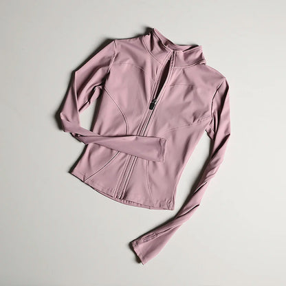 Women's Slim Fit Zip-Up Sports Jacket – Stand Collar Athletic Coat