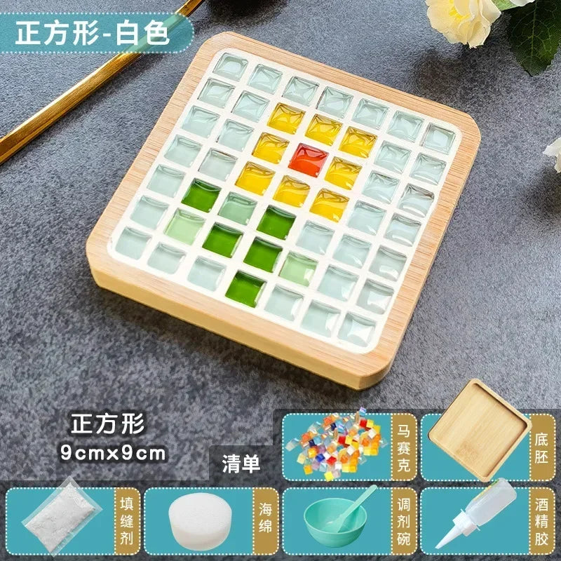DIY Mosaic Coaster Kit – Handmade Bamboo Cup Mat with Glass Tiles