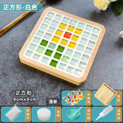 DIY Mosaic Coaster Kit – Handmade Bamboo Cup Mat with Glass Tiles