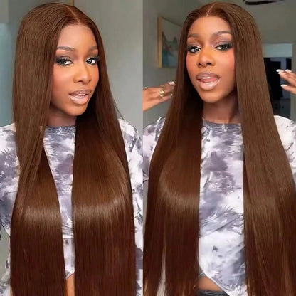13x4 Lace Front Wig Human Hair – Chocolate Brown Straight Wig 200% & 250% Density